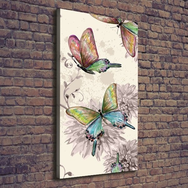 Cuadro canvas decorativo para salón vertical mariposas coloridas