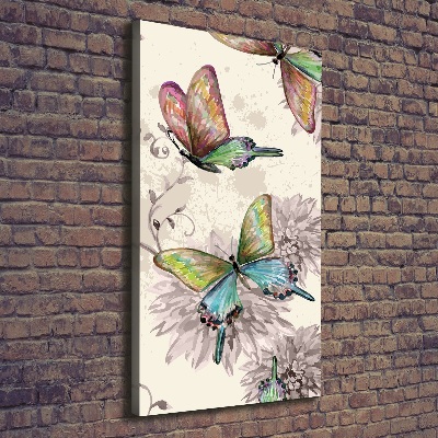 Cuadro canvas decorativo para salón vertical mariposas coloridas
