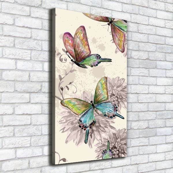 Cuadro canvas decorativo para salón vertical mariposas coloridas