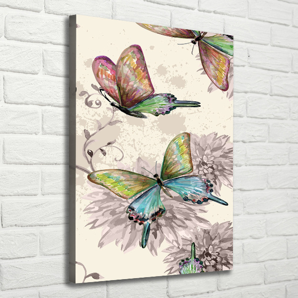 Cuadro canvas decorativo para salón vertical mariposas coloridas