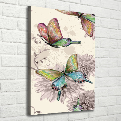 Cuadro canvas decorativo para salón vertical mariposas coloridas