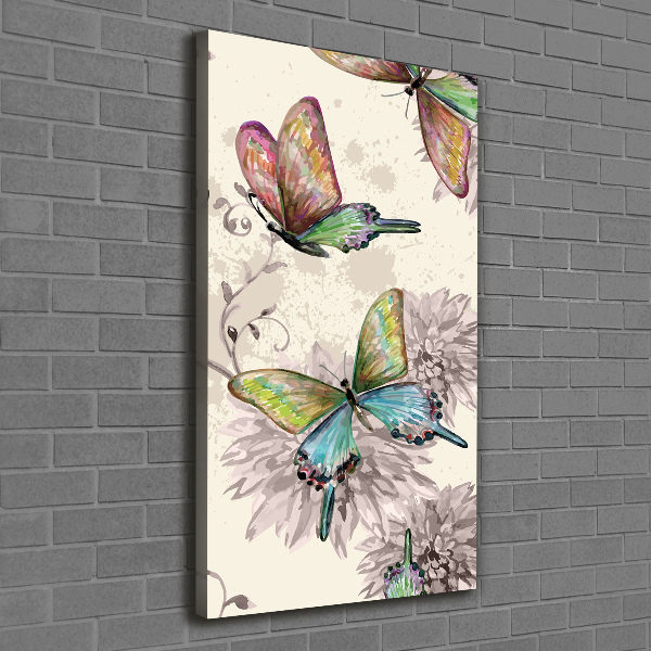 Cuadro canvas decorativo para salón vertical mariposas coloridas