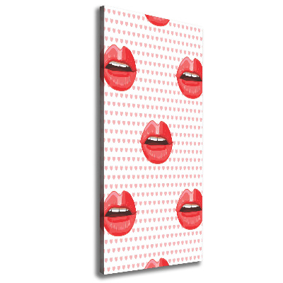 Cuadro moderno en lienzo resistente uv vertical labios rojos