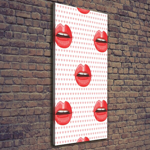 Cuadro moderno en lienzo resistente uv vertical labios rojos