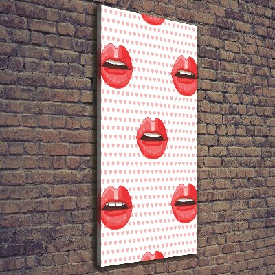 Cuadro moderno en lienzo resistente uv vertical labios rojos