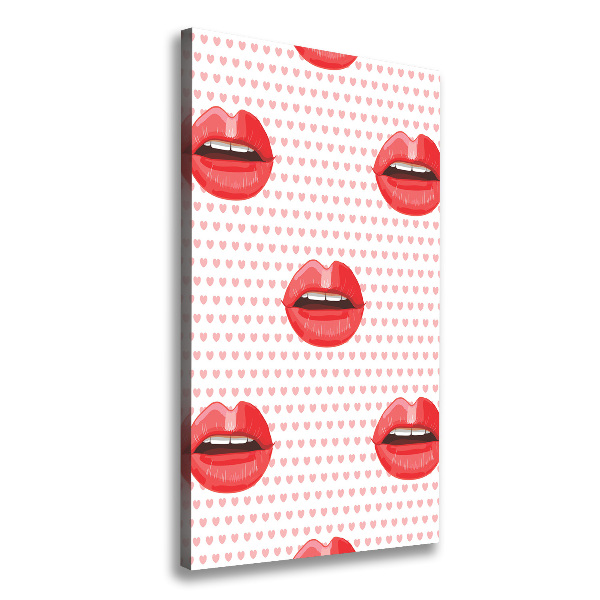 Cuadro moderno en lienzo resistente uv vertical labios rojos