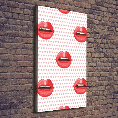 Cuadro moderno en lienzo resistente uv vertical labios rojos