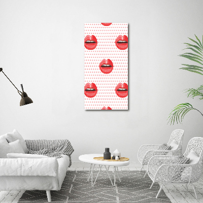 Cuadro moderno en lienzo resistente uv vertical labios rojos