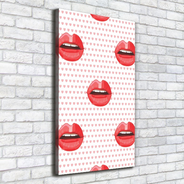 Cuadro moderno en lienzo resistente uv vertical labios rojos