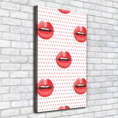 Cuadro moderno en lienzo resistente uv vertical labios rojos