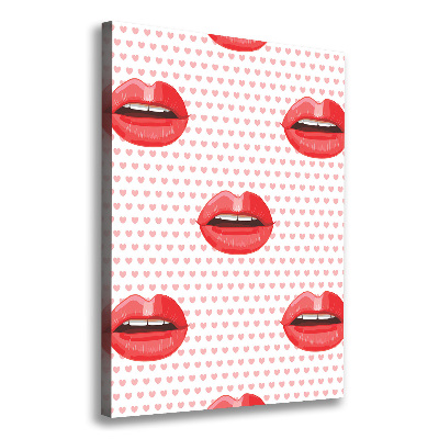 Cuadro moderno en lienzo resistente uv vertical labios rojos
