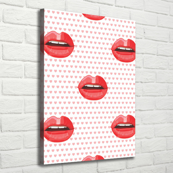 Cuadro moderno en lienzo resistente uv vertical labios rojos