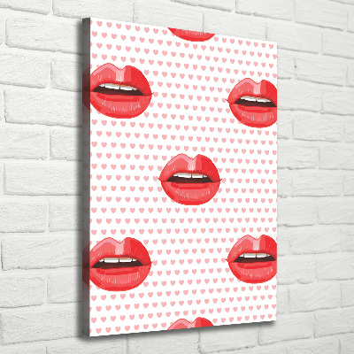 Cuadro moderno en lienzo resistente uv vertical labios rojos