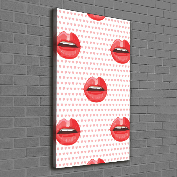 Cuadro moderno en lienzo resistente uv vertical labios rojos
