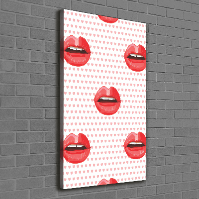 Cuadro moderno en lienzo resistente uv vertical labios rojos