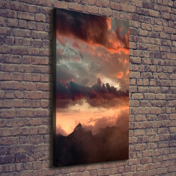 Cuadro moderno en lienzo resistente uv vertical Puesta de sol sobre las montañas