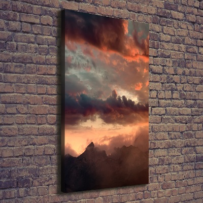 Cuadro moderno en lienzo resistente uv vertical Puesta de sol sobre las montañas