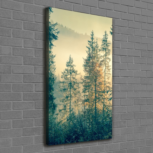 Fotografía en lienzo vertical Niebla sobre el bosque