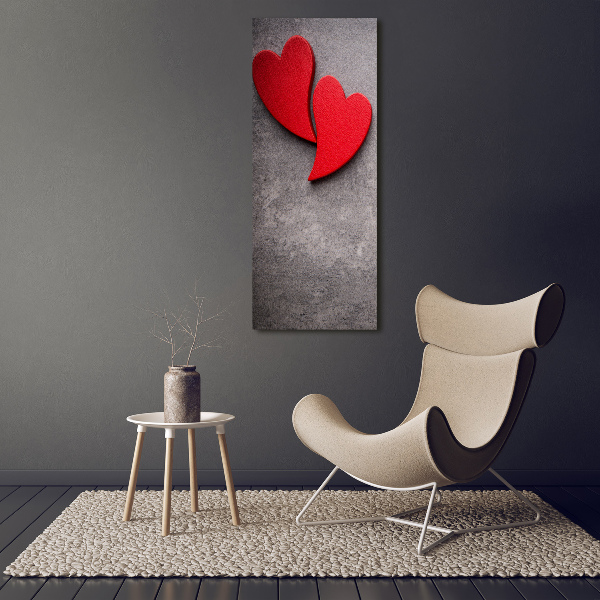 Fotografía en lienzo vertical Corazones rojos
