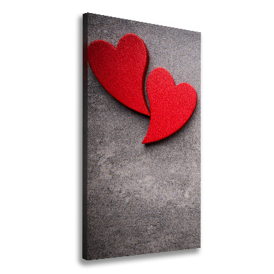 Fotografía en lienzo vertical Corazones rojos