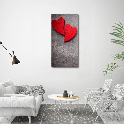 Fotografía en lienzo vertical Corazones rojos
