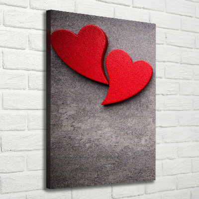 Fotografía en lienzo vertical Corazones rojos