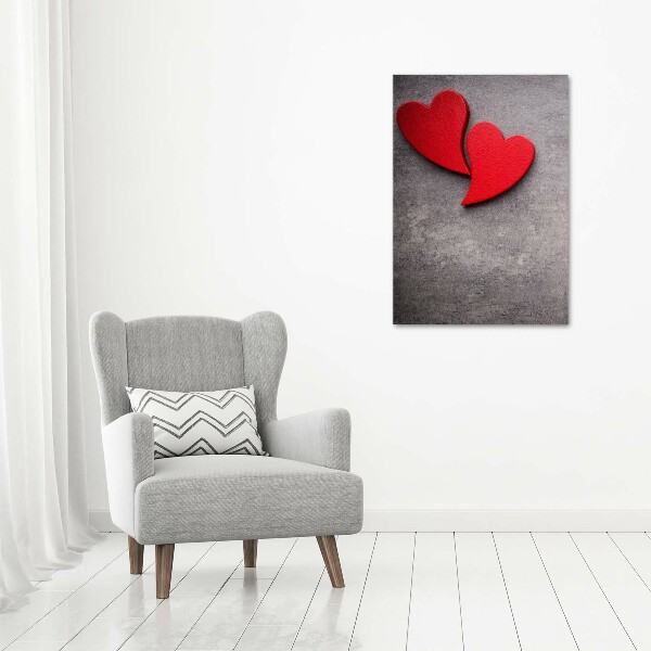 Fotografía en lienzo vertical Corazones rojos