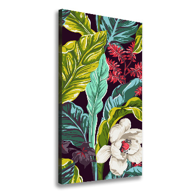 Cuadro canvas decorativo para salón vertical flores tropicales