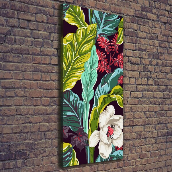 Cuadro canvas decorativo para salón vertical flores tropicales