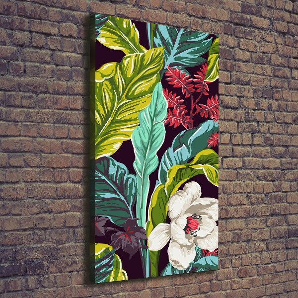 Cuadro canvas decorativo para salón vertical flores tropicales