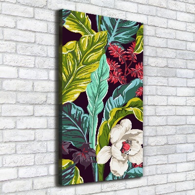 Cuadro canvas decorativo para salón vertical flores tropicales