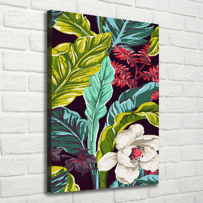 Cuadro canvas decorativo para salón vertical flores tropicales
