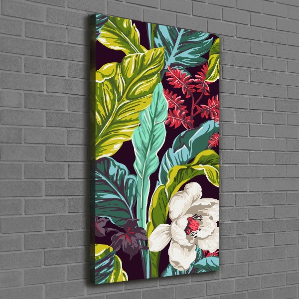 Cuadro canvas decorativo para salón vertical flores tropicales