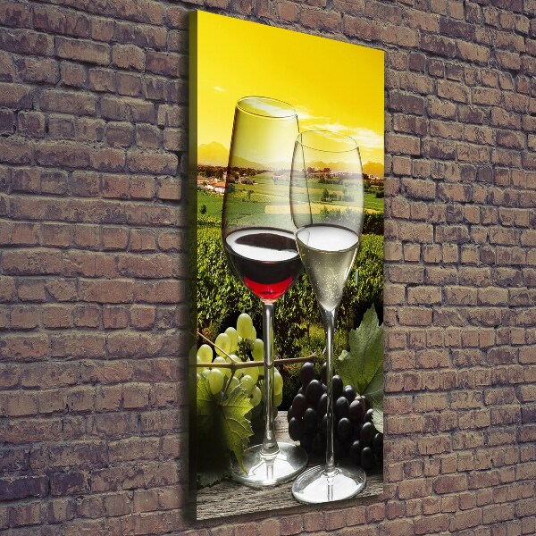 Cuadro moderno en lienzo resistente uv vertical Vino y uvas