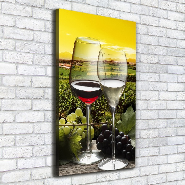 Cuadro moderno en lienzo resistente uv vertical Vino y uvas