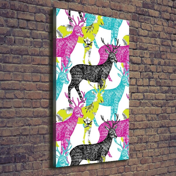 Cuadro moderno en lienzo resistente uv vertical Ciervos coloridos