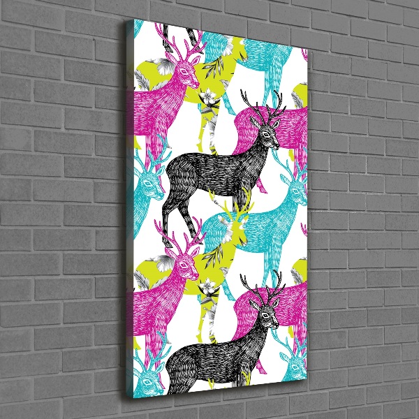 Cuadro moderno en lienzo resistente uv vertical Ciervos coloridos