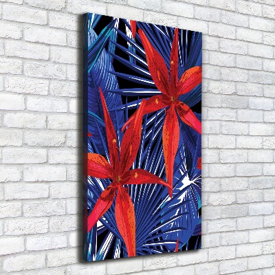 Cuadro moderno en lienzo resistente uv vertical flores tropicales