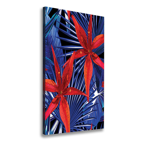 Cuadro moderno en lienzo resistente uv vertical flores tropicales