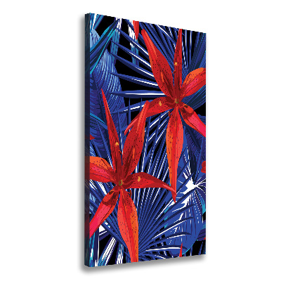 Cuadro moderno en lienzo resistente uv vertical flores tropicales