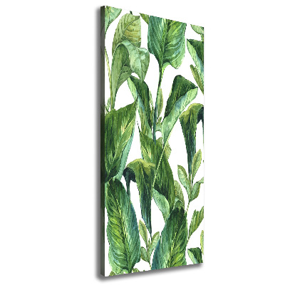 Cuadro canvas decorativo para salón vertical hojas tropicales