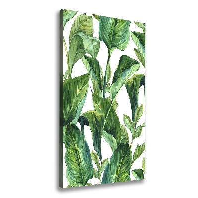 Cuadro canvas decorativo para salón vertical hojas tropicales