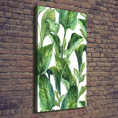 Cuadro canvas decorativo para salón vertical hojas tropicales