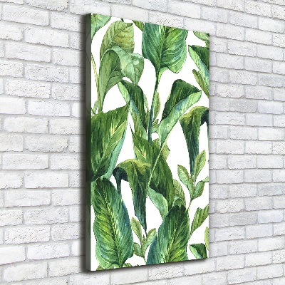 Cuadro canvas decorativo para salón vertical hojas tropicales