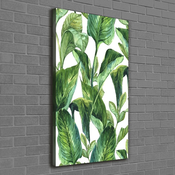 Cuadro canvas decorativo para salón vertical hojas tropicales