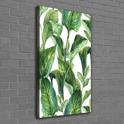 Cuadro canvas decorativo para salón vertical hojas tropicales
