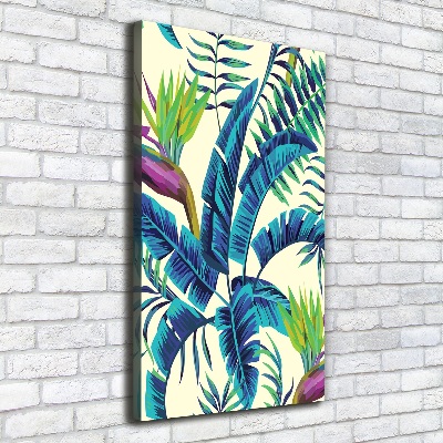 Cuadro moderno en lienzo resistente uv vertical hojas tropicales
