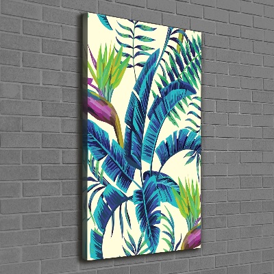 Cuadro moderno en lienzo resistente uv vertical hojas tropicales