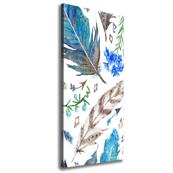Cuadro moderno en lienzo resistente uv vertical Plumas y flores