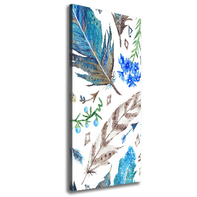 Cuadro moderno en lienzo resistente uv vertical Plumas y flores